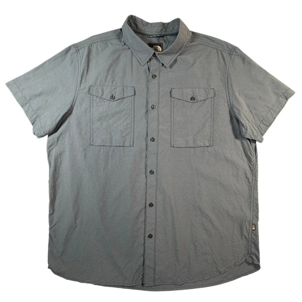 The North Face Mens XXL Blue Gray Short Sleeve Button Down Utility Hiking Shirt